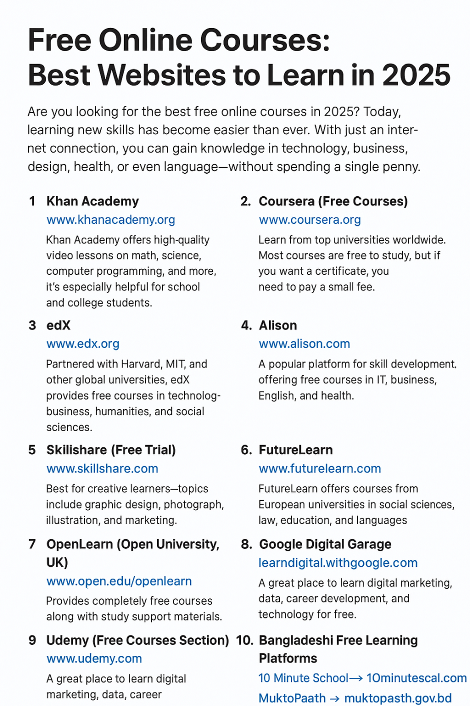 Free Online Courses 2025